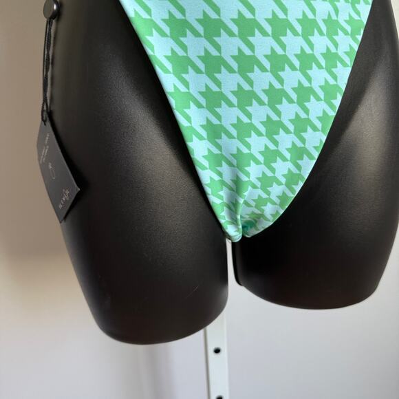 Skatie sz L Green Houndstooth High Cut Bikini Bottoms (NWT) - Picture 3 of 10